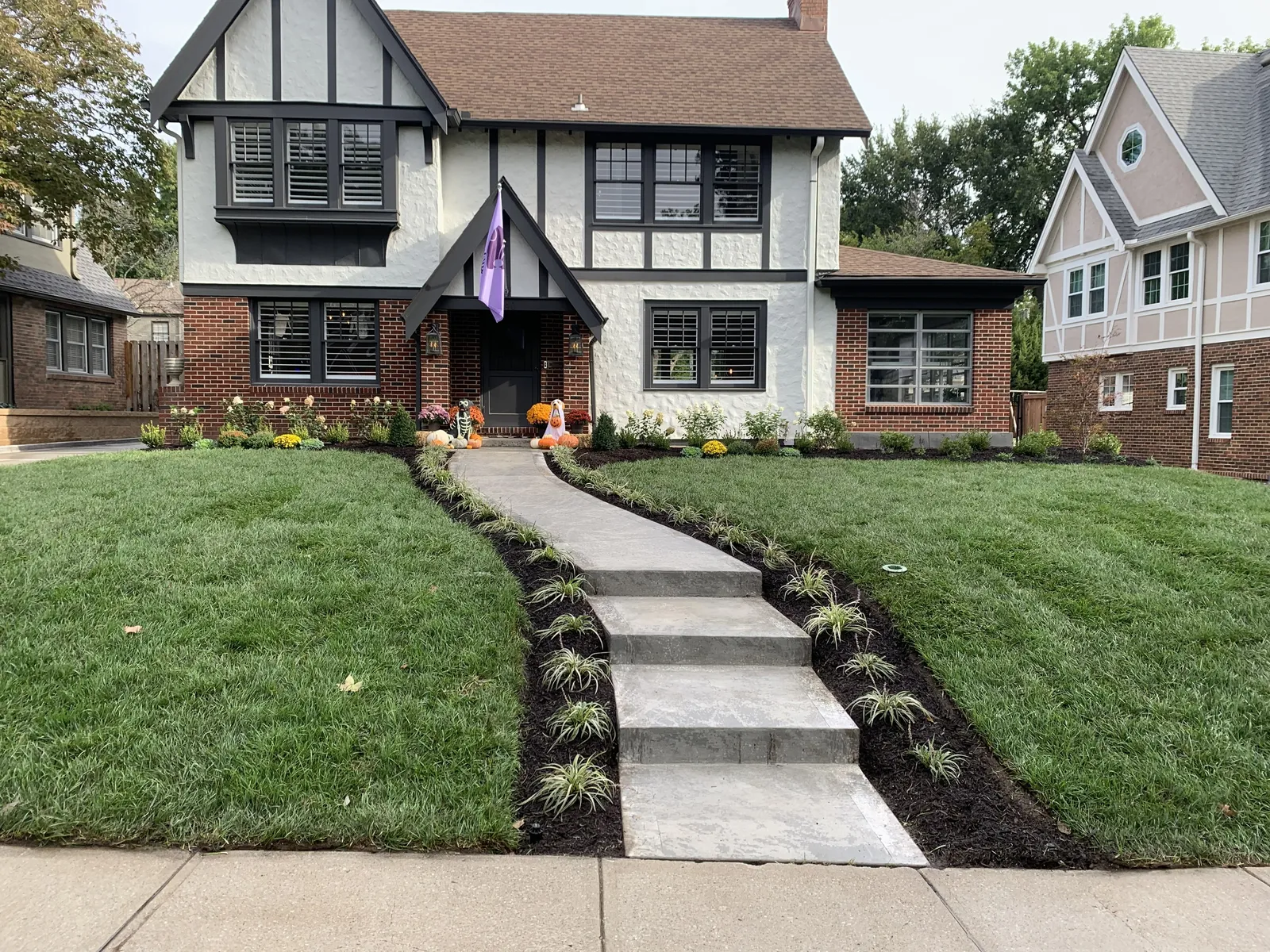 Front yard landscape renovation completed in Shawnee by Volz Lawn & Landscape