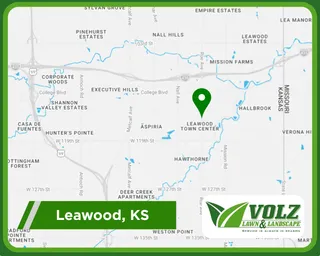Map of Volz Lawn & Landscape service area in Leawood, KS