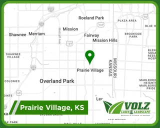 Map of Volz Lawn & Landscape service area in Prairie Village, KS
